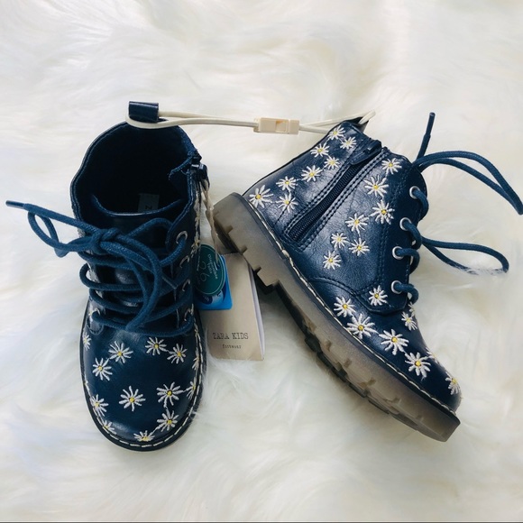 Zara Other - NWT Zara Kids/baby Navy Blue Daisy Flower Combat Boots Toddler